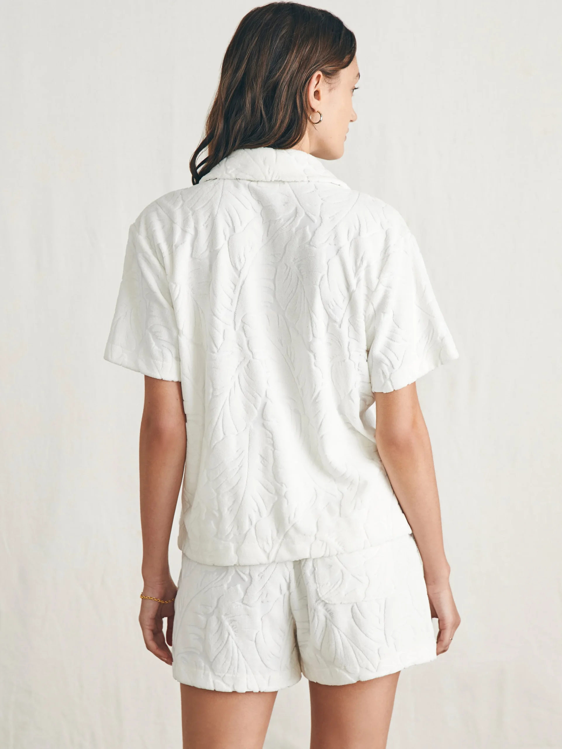 New Cabana Towel Terry Short Sleeve Button Up - Women Shirts & Tops