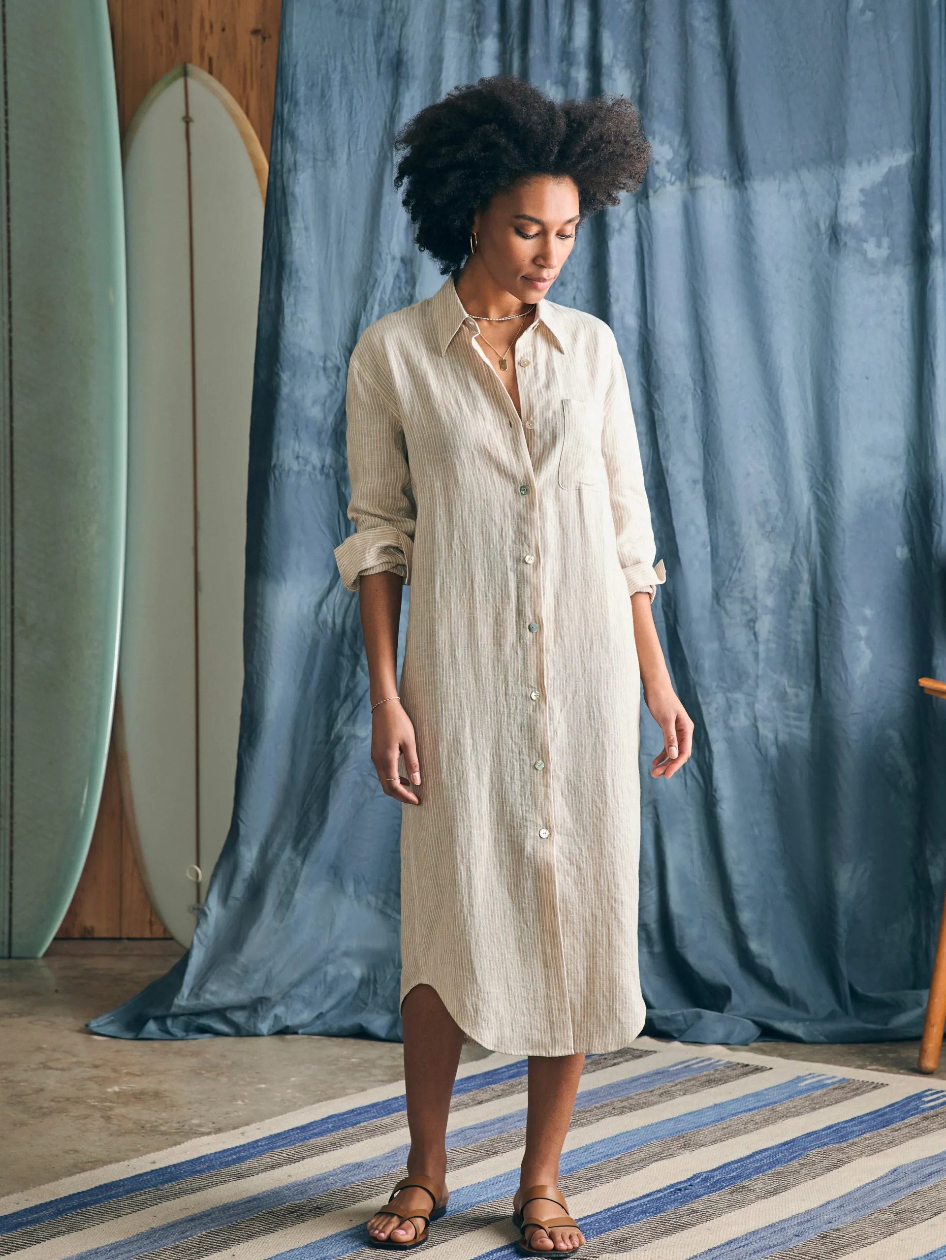 Sale Laguna Linen Midi Dress - Women Dresses