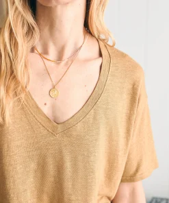 Fashion Oceanside Linen V-Neck Tee - Women T-Shirts