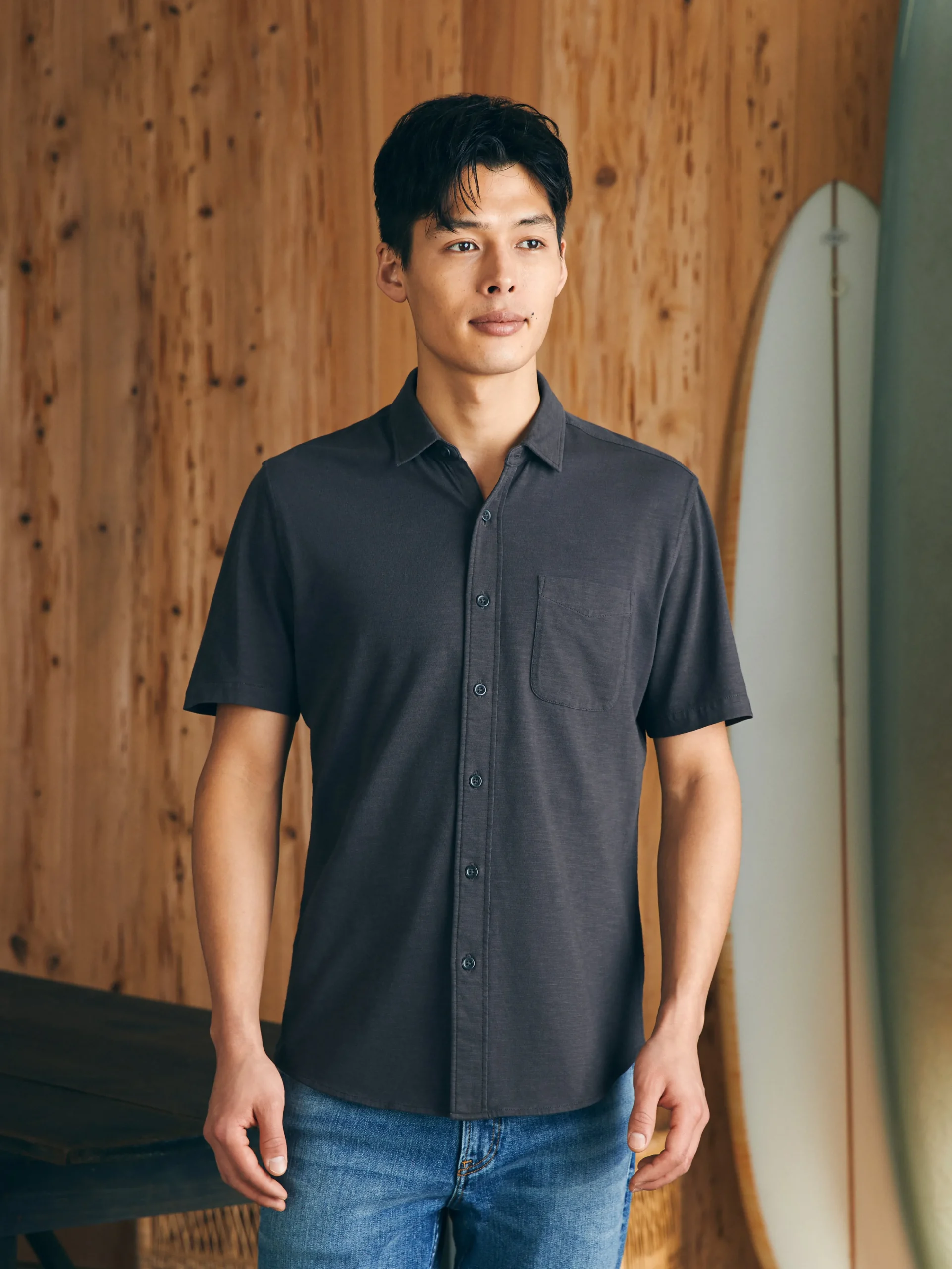 Online Short-Sleeve Sunwashed Knit Shirt (Single Pocket) - Shirts