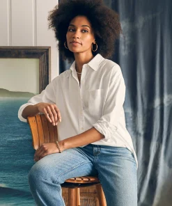 Clearance Stretch Oxford Relaxed Shirt - Women Shirts & Tops