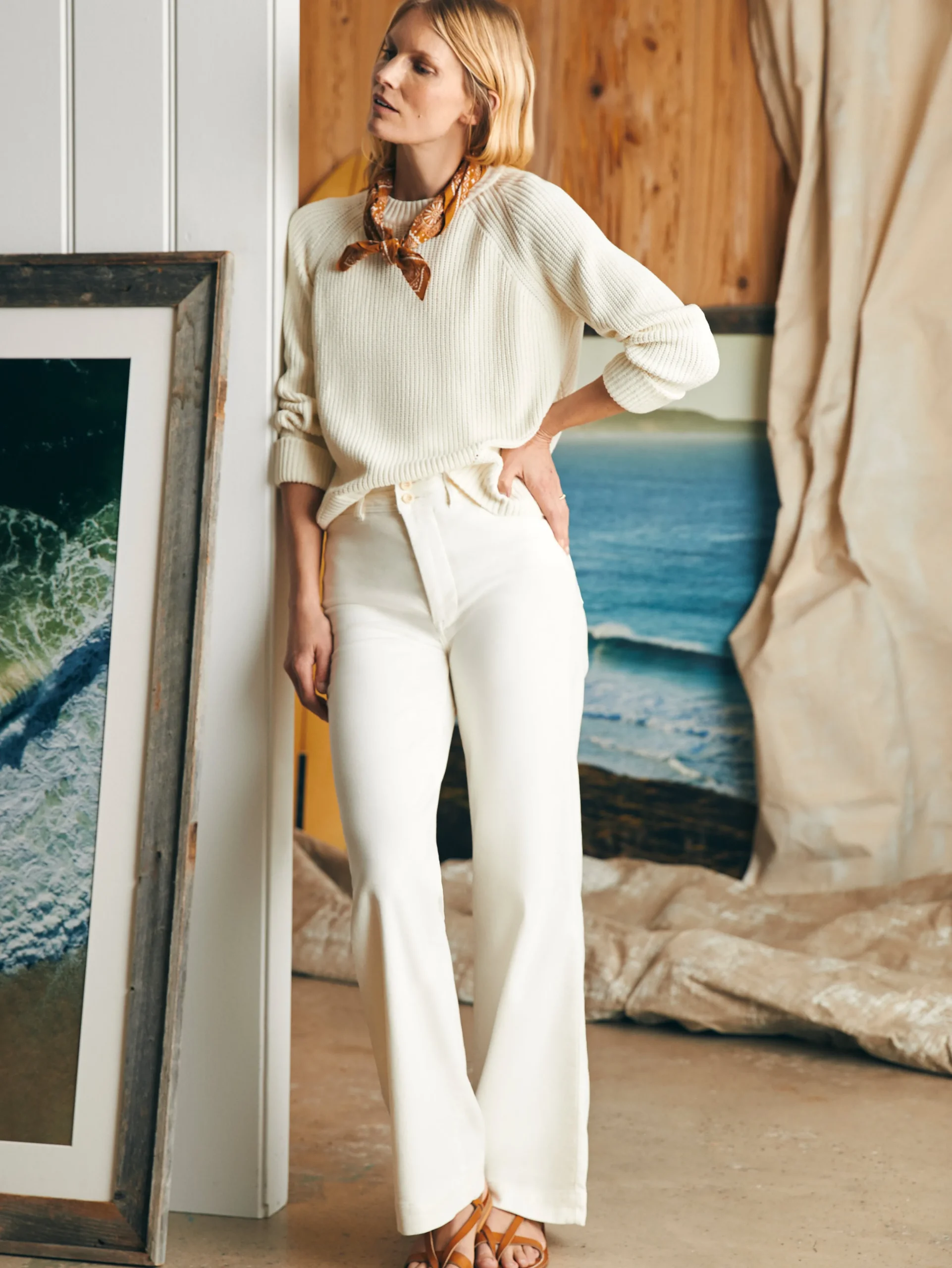 Discount Sunwashed Fisherman Crew Sweater - Women Sweaters