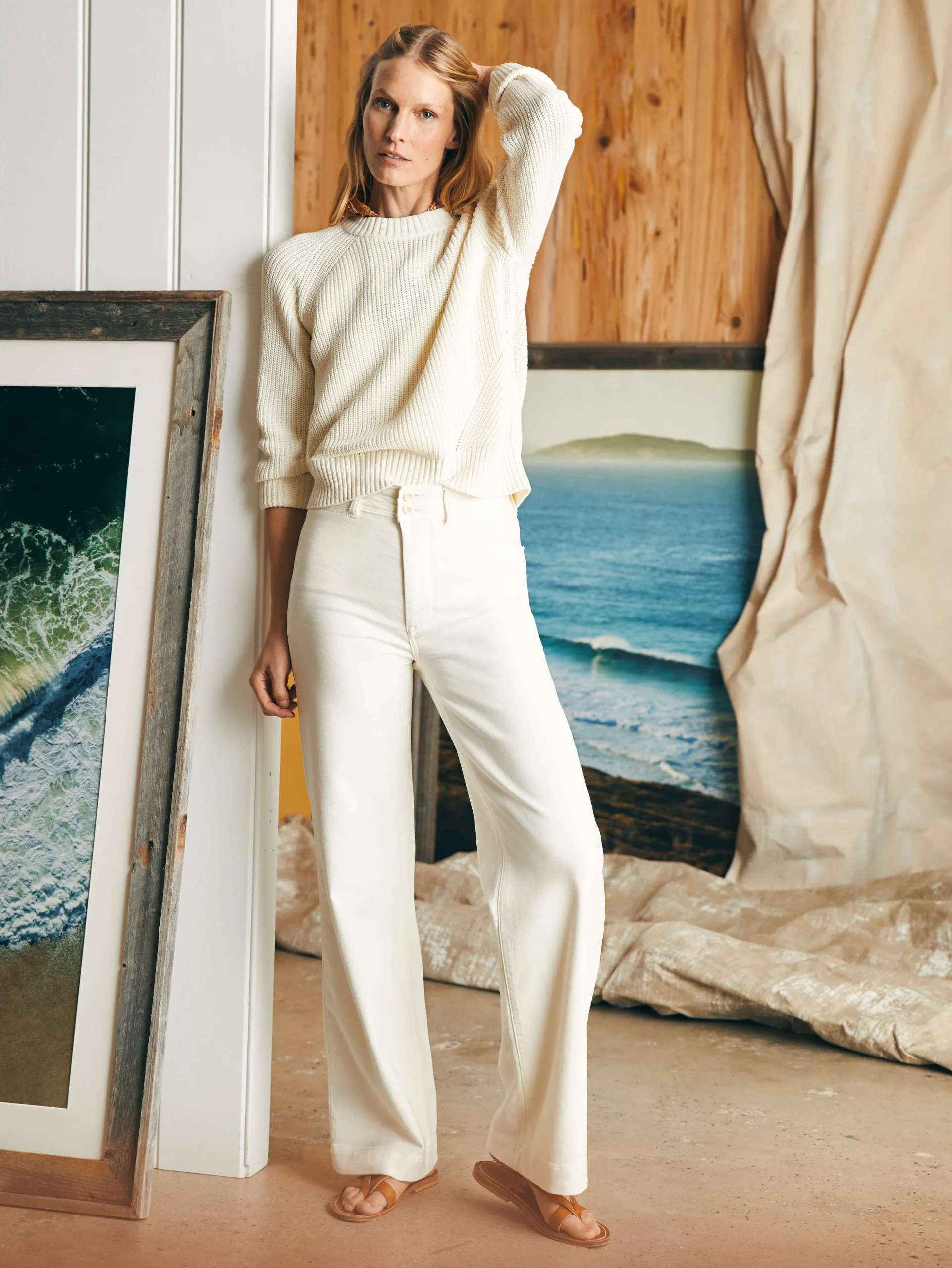 Discount Sunwashed Fisherman Crew Sweater - Women Sweaters