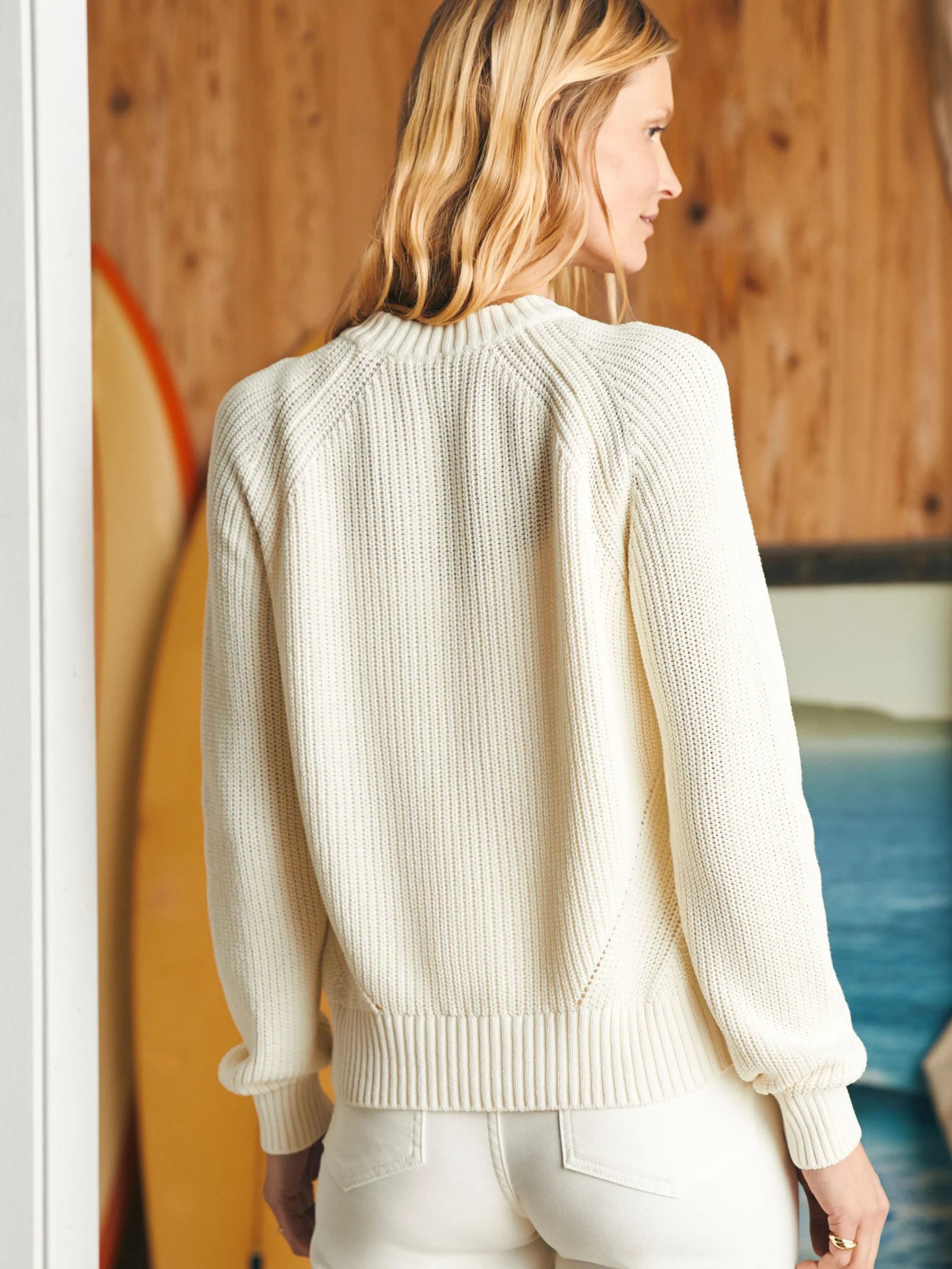 Discount Sunwashed Fisherman Crew Sweater - Women Sweaters